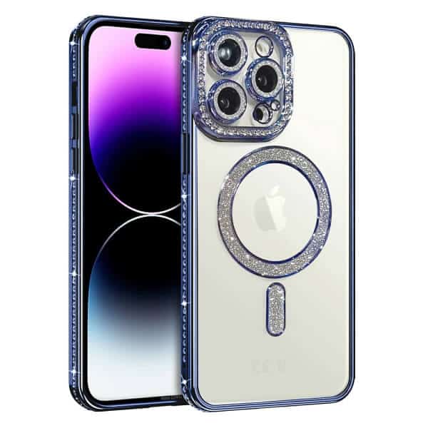 For Apple iPhone 16/15/14/12/11 Pro Max Plus Case, MagSafe Magnetic Diamond Rhinestone Glitter Crystal Bling Camera Lens Protector Shockproof Cover