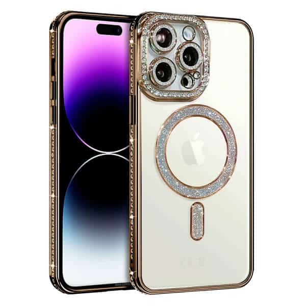 For Apple iPhone 16/15/14/12/11 Pro Max Plus Case, MagSafe Magnetic Diamond Rhinestone Glitter Crystal Bling Camera Lens Protector Shockproof Cover