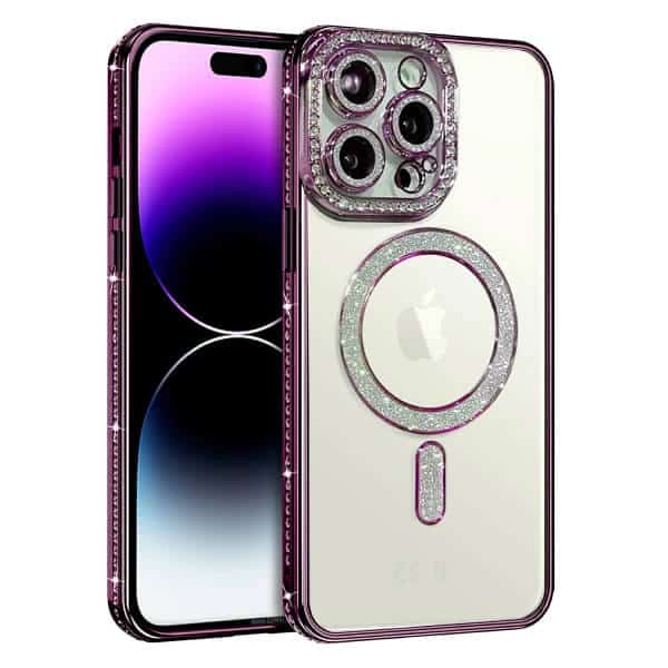 For Apple iPhone 16/15/14/12/11 Pro Max Plus Case, MagSafe Magnetic Diamond Rhinestone Glitter Crystal Bling Camera Lens Protector Shockproof Cover