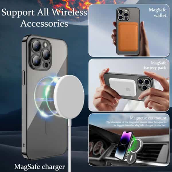 For Apple iPhone 12 Pro Max MagSafe Magnetic Case with HaloLock Shockproof Military Grade Protection Scratch Resistant Back Clear Protective Cover (Black)