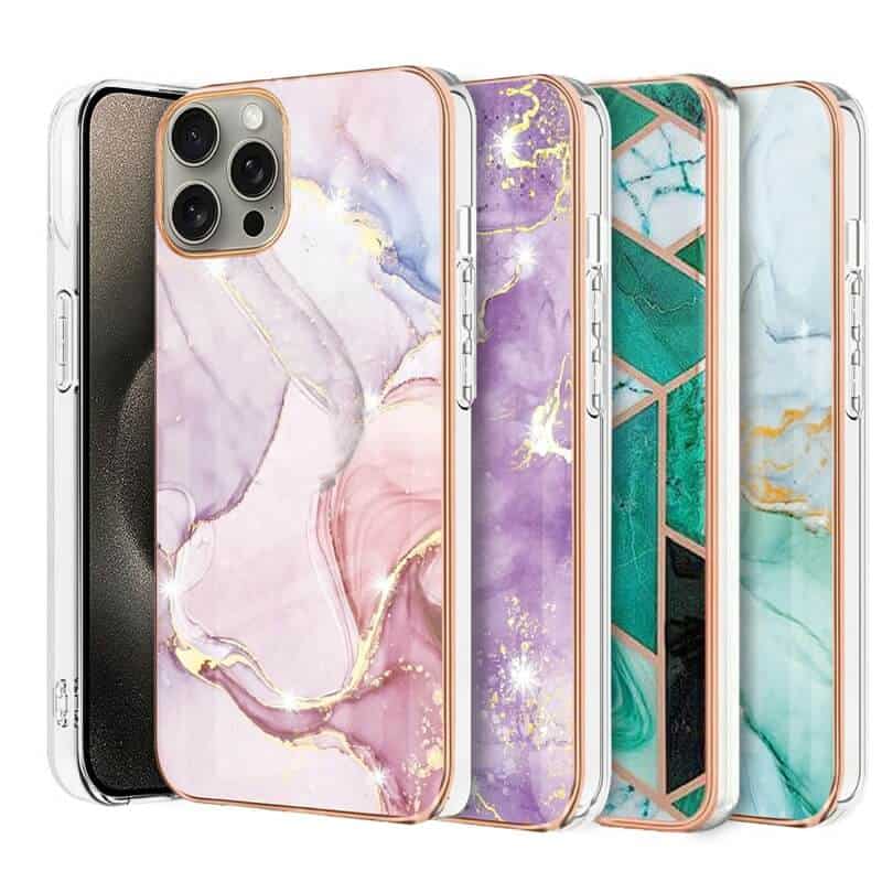 For Apple iPhone 15, 15 Plus, 15 Pro, 15 Pro Max Case Hard back Marble Pattern Slim Design Camera and Screen Protection Girls Women Cover