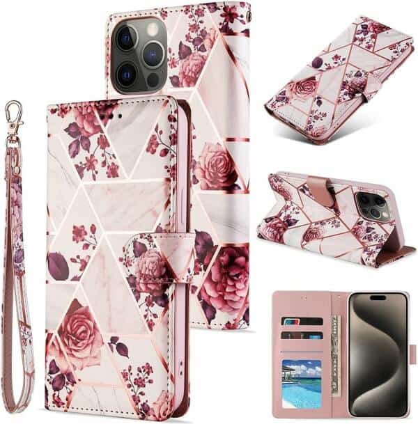 For Apple iPhone 15, 15 Plus, 15 Pro, 15 Pro Max Case Marble Painting Pattern With Flip Wallet Case Leather Card Slots Stand Cover
