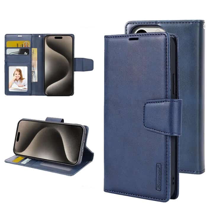 For Apple iPhone 14, 14 Plus, 14 Pro, 14 Pro Max Hanman Wallet Case Flip Leather Card Slots Magnetic Stand Cover
