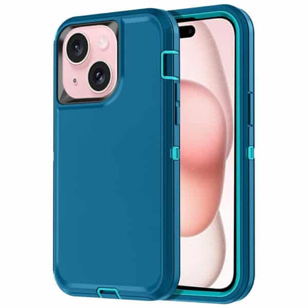 For Apple iPhone 15 Case Drop Resistant Defender Tradies Heavy Duty Rugged Shockproof Tough Cover (Teal)