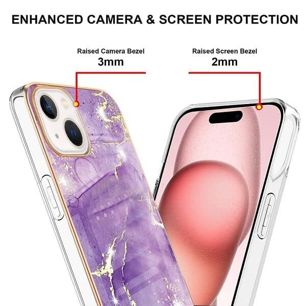 For Apple iPhone 15 Case Hard back Marble Pattern Slim Design Enhanced Camera and Screen Protection Girls and Women Cover