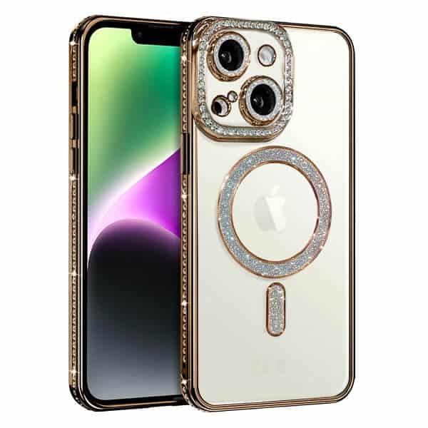 For Apple iPhone 16/15/14/12/11 Pro Max Plus Case, MagSafe Magnetic Diamond Rhinestone Glitter Crystal Bling Camera Lens Protector Shockproof Cover