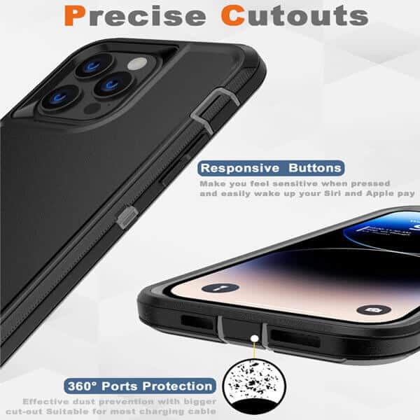 For Apple iPhone 15 Pro Max Case Drop Resistant Defender Tradies Heavy Duty Rugged Shockproof Tough Cover (Black)