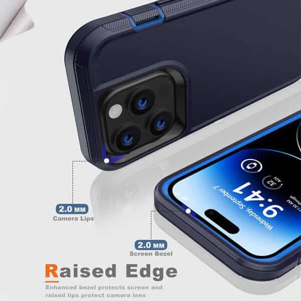 For Apple iPhone 15 Pro Max Case Drop Resistant Defender Tradies Heavy Duty Rugged Shockproof Tough Cover (Navy Blue)
