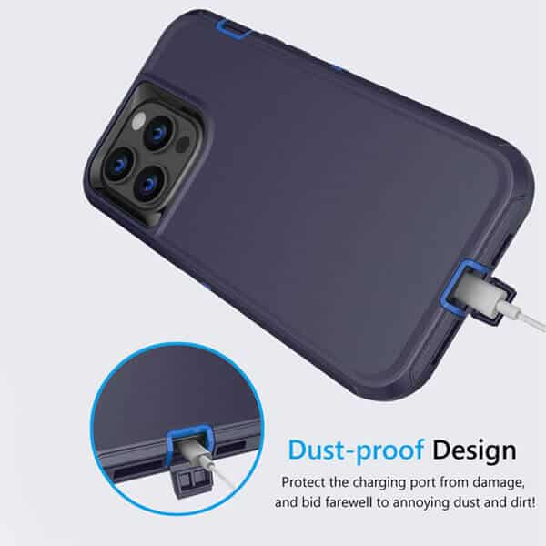For Apple iPhone 15 Pro Max Case Drop Resistant Defender Tradies Heavy Duty Rugged Shockproof Tough Cover (Navy Blue)
