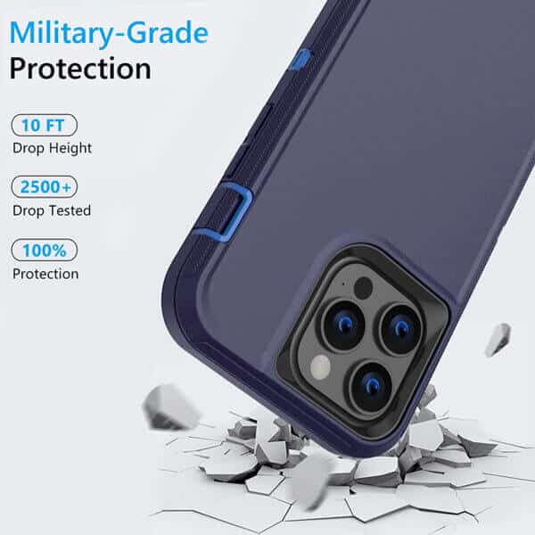 For Apple iPhone 15 Pro Max Case Drop Resistant Defender Tradies Heavy Duty Rugged Shockproof Tough Cover (Navy Blue)