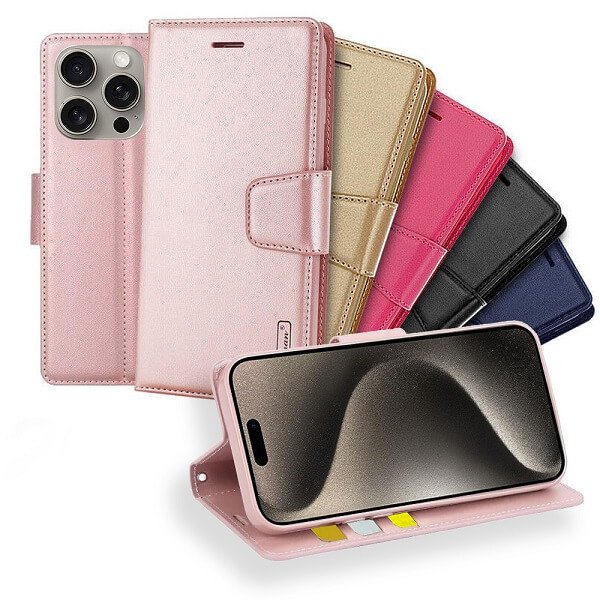 For Apple iPhone 15 Pro Max Hanman Wallet Case Flip Leather Card Slots Magnetic Stand Cover
