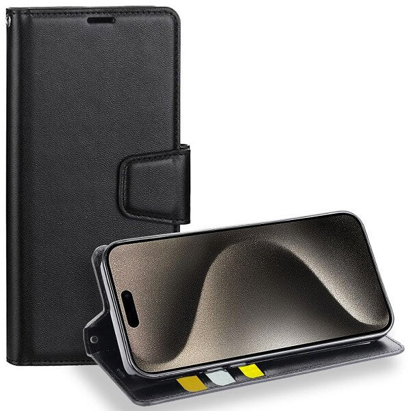 For Apple iPhone 15 Pro Max Hanman Wallet Case Flip Leather Card Slots Magnetic Stand Cover