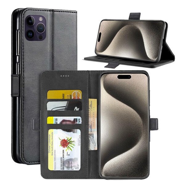 For Apple iPhone 15 Pro Max Wallet Case Flip Leather Card Slots Magnetic Stand Cover