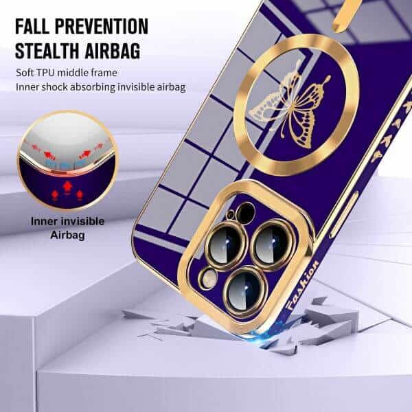 For Apple iPhone 151413 Pro Max Plus Butterfly Design MagSafe Magnetic Case with HaloLock Shockproof Protective Cover