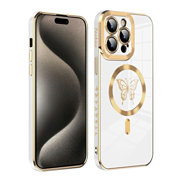 For Apple iPhone 151413 Pro Max Plus Butterfly Design MagSafe Magnetic Case with HaloLock Shockproof Protective Cover