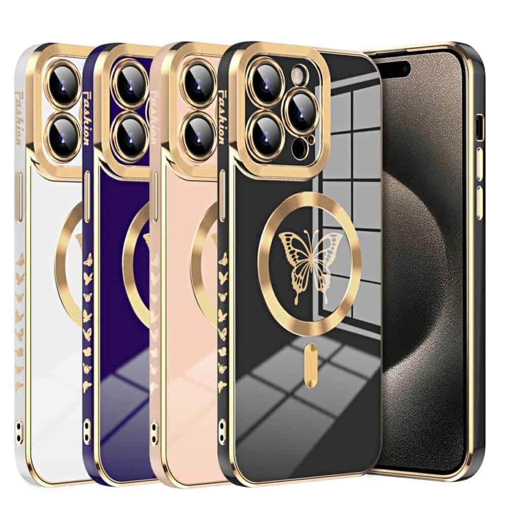 For Apple iPhone 151413 Pro Max Plus Butterfly Design MagSafe Magnetic Case with HaloLock Shockproof Protective Cover
