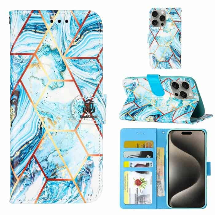 For Apple iPhone 1515 Pro15 Pro Max 15 Plus Case Fashion Marble Painting Pattern Flip Wallet Leather Card Slots Stand Cover