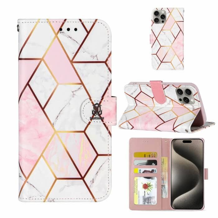 For Apple iPhone 1515 Pro15 Pro Max 15 Plus Case Fashion Marble Painting Pattern Flip Wallet Leather Card Slots Stand Cover