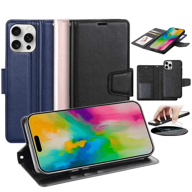 For Apple iPhone 16, 16 Plus, 16 Pro, 16 Pro Max Genuine Hanman 2 in 1 Detachable Magnetic Flip Leather Wallet Cover Case (1)