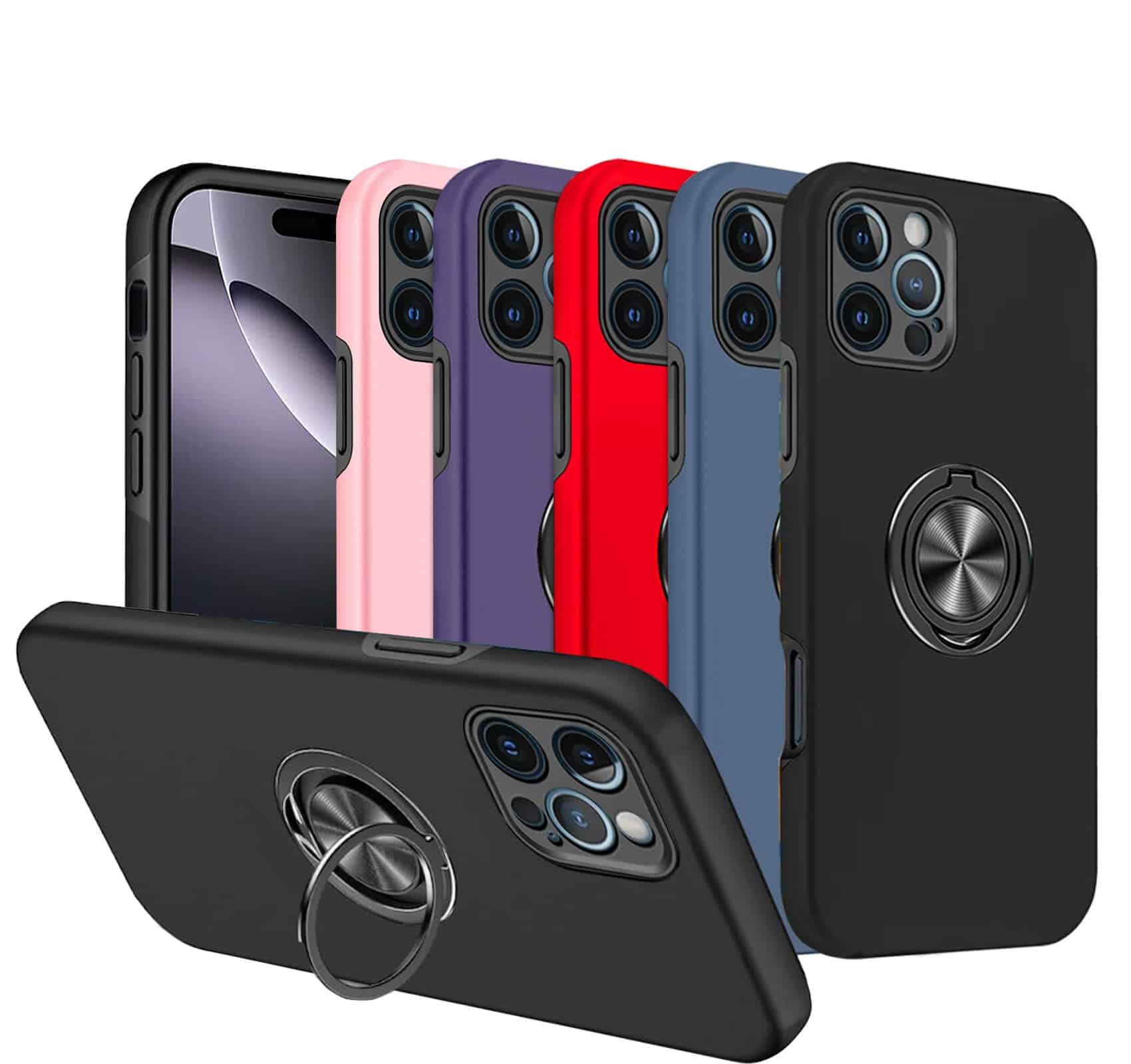For Apple iPhone 16 16 Pro 16 Pro Max Plus Silicon With Ring Stand Shockproof Case Heavy Duty Protective Back Cover