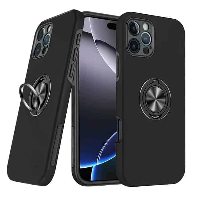 For Apple iPhone 16 16 Pro 16 Pro Max Plus Silicon With Ring Stand Shockproof Case Heavy Duty Protective Back Cover