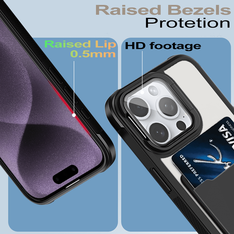 For Apple iPhone 16151413 Pro Max Plus Hard Back Wallet Card Holder Mobile Camera Stand Phone Case Cover