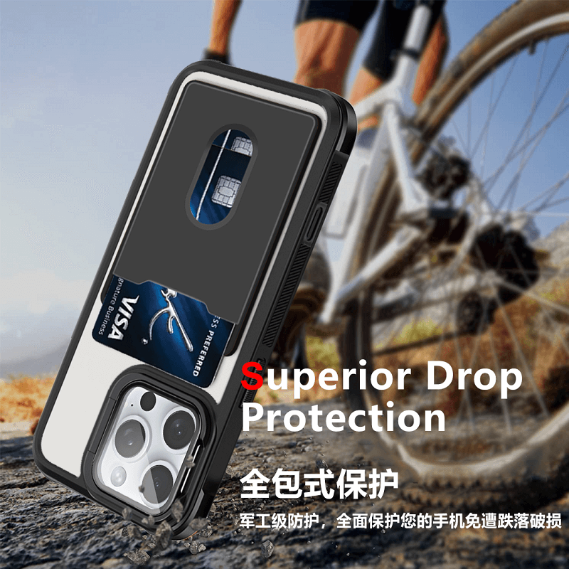 For Apple iPhone 16151413 Pro Max Plus Hard Back Wallet Card Holder Mobile Camera Stand Phone Case Cover