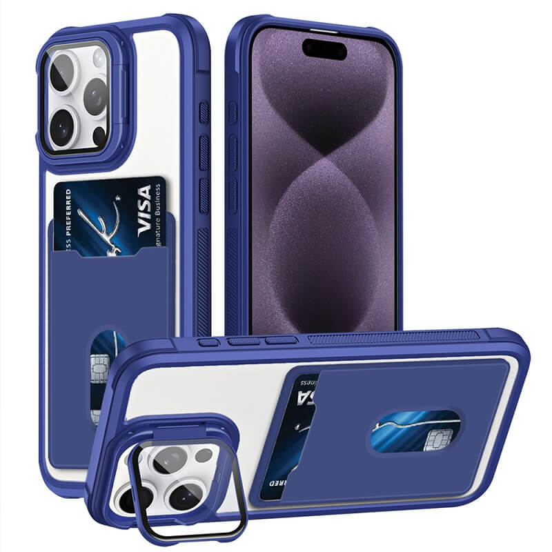For Apple iPhone 16151413 Pro Max Plus Hard Back Wallet Card Holder Mobile Camera Stand Phone Case Cover