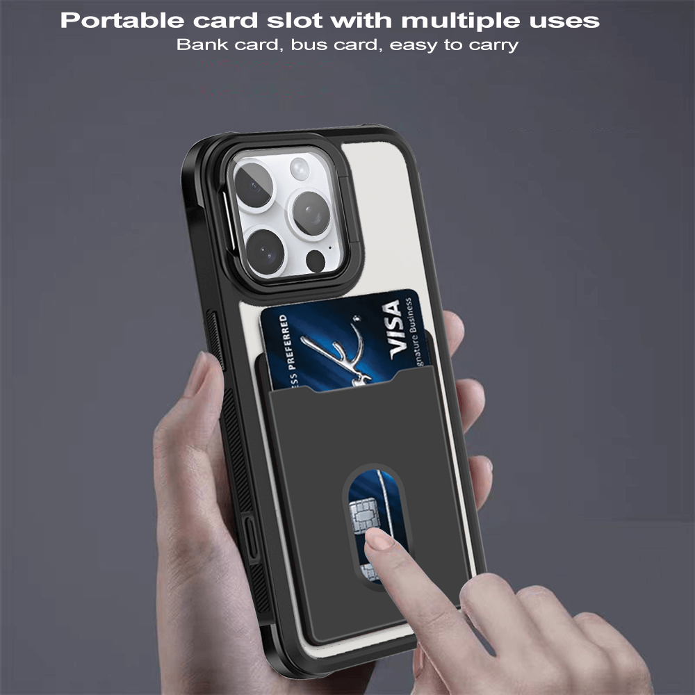 For Apple iPhone 16151413 Pro Max Plus Hard Back Wallet Card Holder Mobile Camera Stand Phone Case Cover