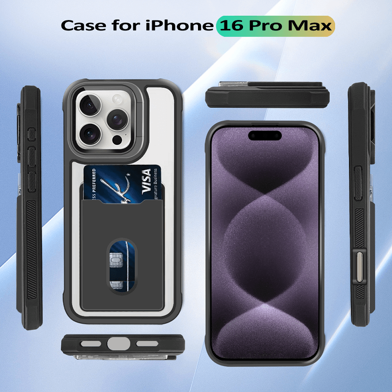 For Apple iPhone 16151413 Pro Max Plus Hard Back Wallet Card Holder Mobile Camera Stand Phone Case Cover