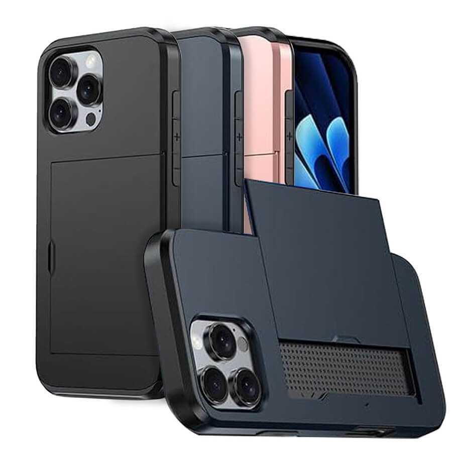 For Apple iPhone 16151413 Pro Max Plus Slide Armor Card Holder Wallet Protective Shockproof Hard Dual Layer Back Cover