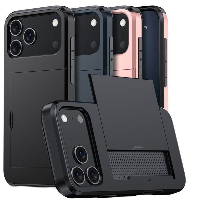 For Apple iPhone 17 17 Air 17 Pro iPhone 17 Pro Max Slide Armor Card Holder Wallet Protective Shockproof Hard Dual Layer Back Cover