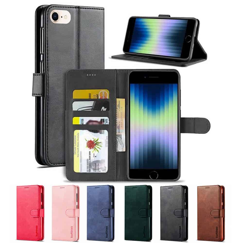 For Apple iPhone SE 2020 SE 2022 Flip Case SupRShield Wallet Leather Flip Magnetic Cover