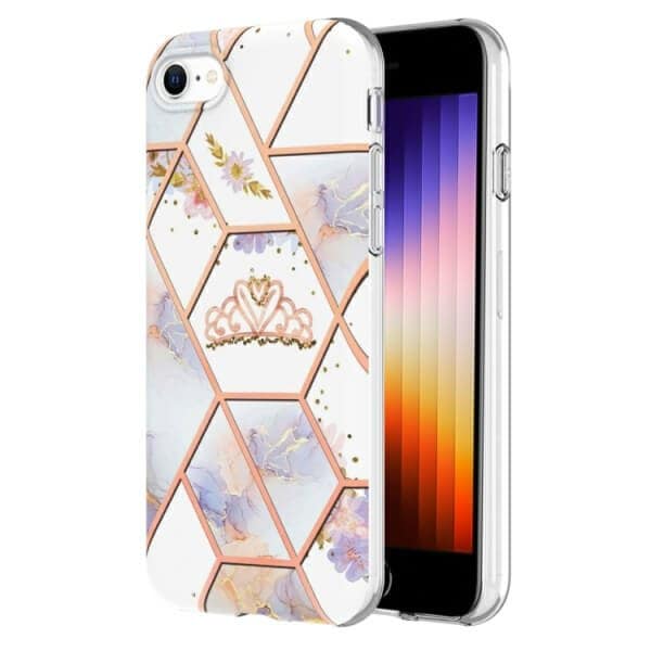 For Apple iPhone SE 2022 2020 7 8 Case Hard back Marble Pattern Slim Design Enhanced Camera and Screen Protection Girls and Women Cover (Crown)