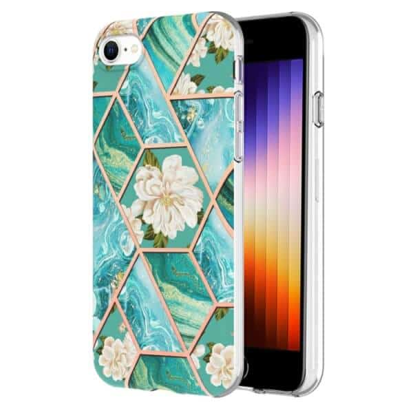For Apple iPhone SE 2022 2020 7 8 Case Hard back Marble Pattern Slim Design Enhanced Camera and Screen Protection Girls and Women Cover (Green)