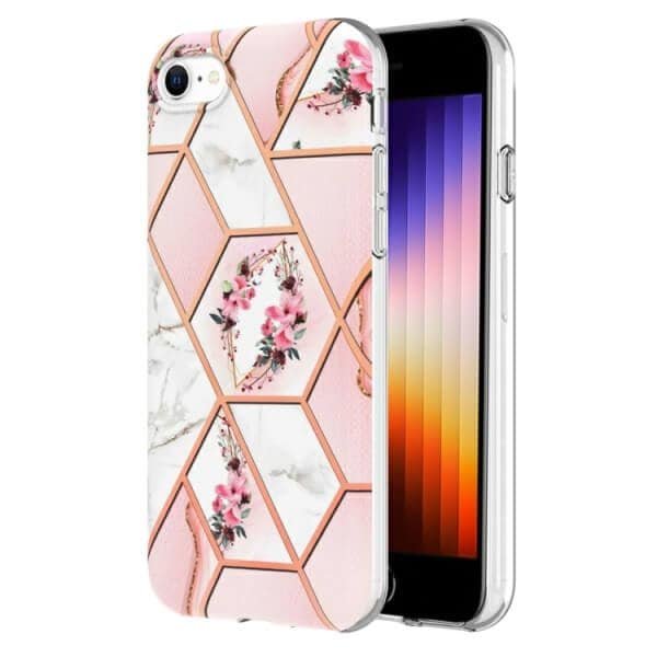 For Apple iPhone SE 2022 2020 7 8 Case Hard back Marble Pattern Slim Design Enhanced Camera and Screen Protection Girls and Women Cover (Pink Flower)