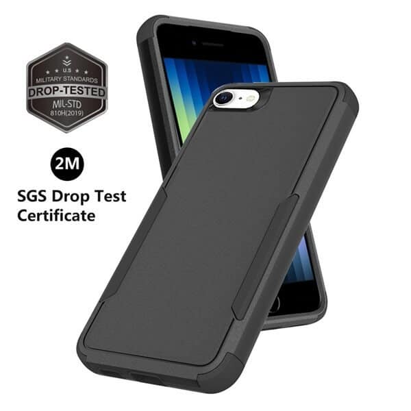 For Apple iPhone SE 2022 3in1 Case Drop Resistant Defender Tradies Hybrid Armor Heavy Duty Rugged Shockproof Tough Cover (Black)