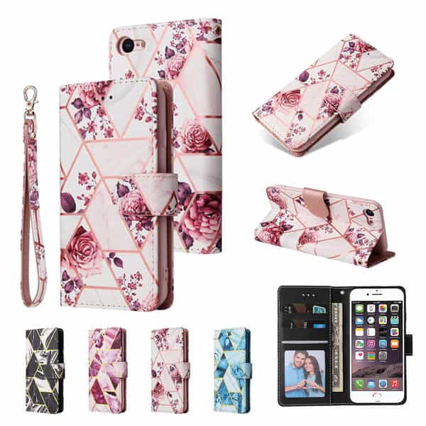 For Apple iPhone SE 2022202087 Case Fashion Marble Painting Pattern Flip Wallet Case Leather Card Slots Stand Cover