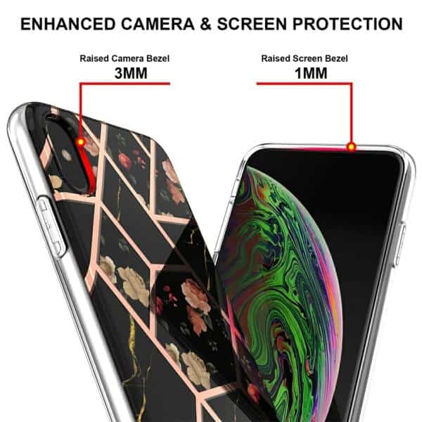 For Apple iPhone X XS Case Hard back Marble Pattern Slim Design Enhanced Camera and Screen Protection Girls and Women Cover (Black)