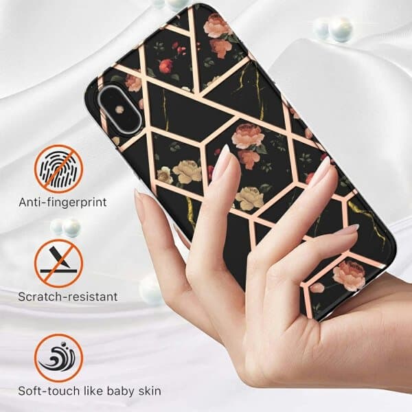 For Apple iPhone X XS Case Hard back Marble Pattern Slim Design Enhanced Camera and Screen Protection Girls and Women Cover (Black)