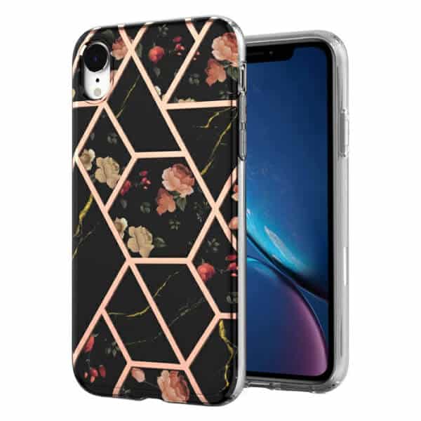 For Apple iPhone XR Case Hard back Marble Pattern Slim Design Enhanced Camera and Screen Protection Girls and Women Cover (Black)