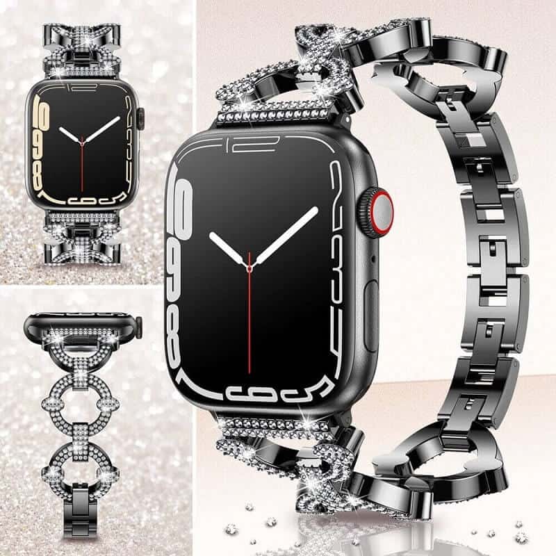 For Apple iWatch Round Bling Rhinestones 38 40 41 42 44 45 49mm Bracelet Strap Wristband
