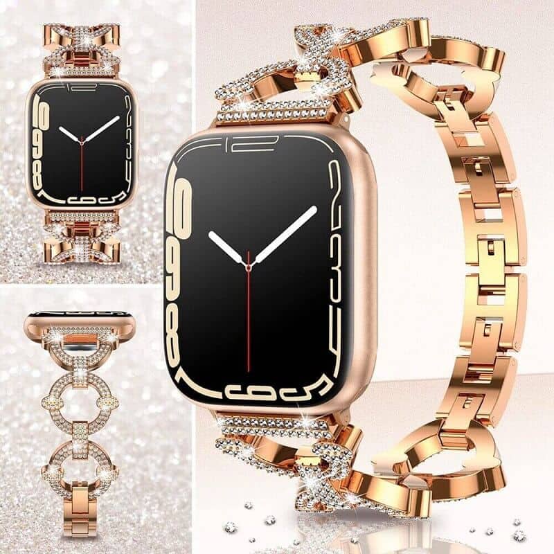 For Apple iWatch Round Bling Rhinestones 38 40 41 42 44 45 49mm Bracelet Strap Wristband