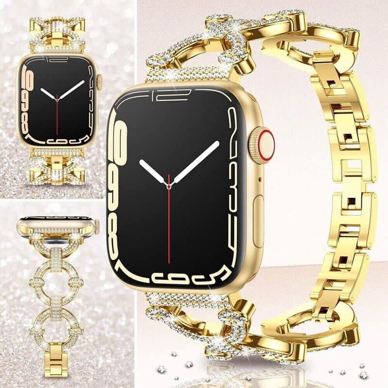 For Apple iWatch Round Bling Rhinestones 38 40 41 42 44 45 49mm Bracelet Strap Wristband