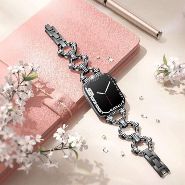 For Apple iWatch Round Bling Rhinestones 38 40 41 42 44 45 49mm Bracelet Strap Wristband