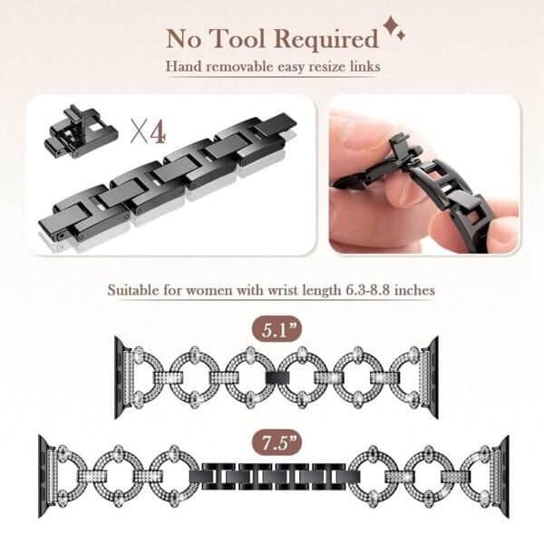 For Apple iWatch Round Bling Rhinestones 38 40 41 42 44 45 49mm Bracelet Strap Wristband