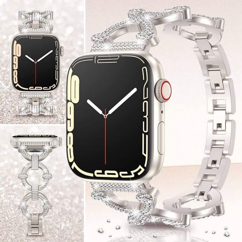 For Apple iWatch Round Bling Rhinestones 38 40 41 42 44 45 49mm Bracelet Strap Wristband