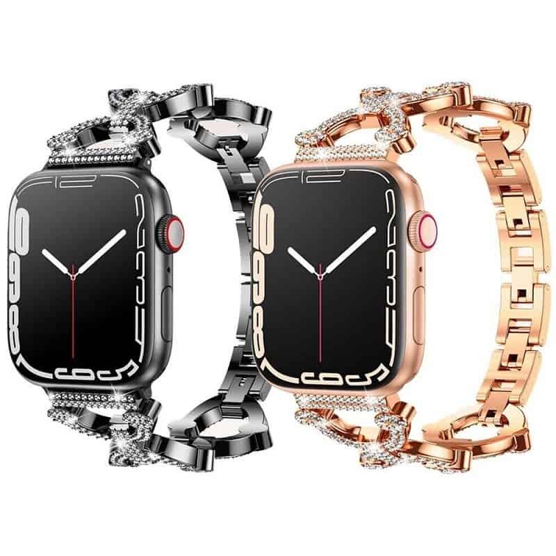 For Apple iWatch Round Bling Rhinestones 38 40 41 42 44 45 49mm Bracelet Strap Wristband