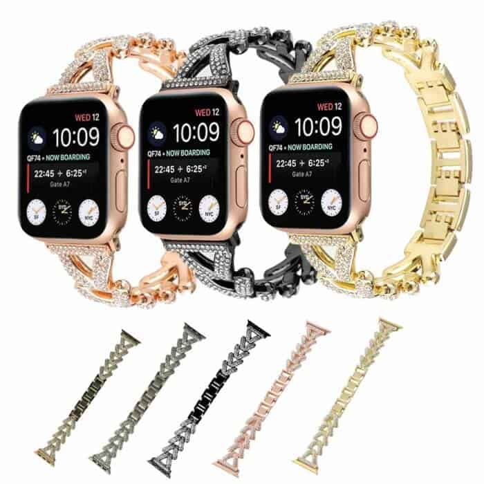 For Apple iWatch V Shape Bling Rhinestones 38 40 41 42 44 45 49mm Bracelet Strap Wristband