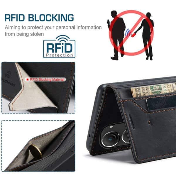 For Asus Zenfone 9 Case RFID Blocking Retro Flip Premium Leather Card Holder Wallet Cover - (Black)